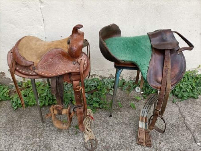Lot 2 Selle Poney Cuir Véritable Ceinture Étrier 
